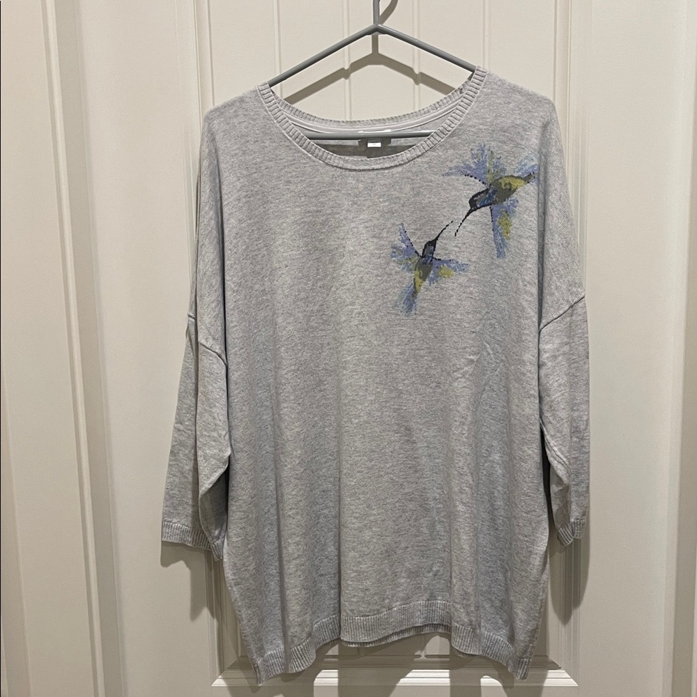 J Jill Gray Hummingbird Print Women's sweater 3x